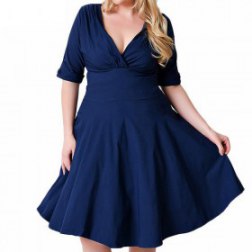 Plus size women's vintage wrap up v neck full dress
