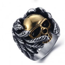 Feather gold skull between men