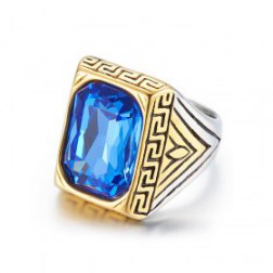 Blue gems are inlaid stainless steel ring