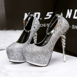 Stripe Round Head High Heels