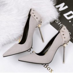 Rivet Pointed Horsehair High Heels