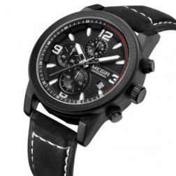 Anolog Leather Strap Quartz Wrist Watch With Calendar