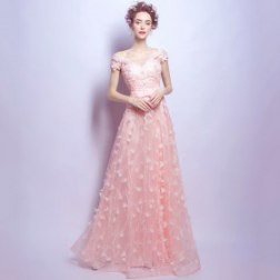 Floral Applique Flower Lace Long A-line Evening dress