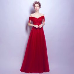 Red Lace Off Shoulder Long Dress