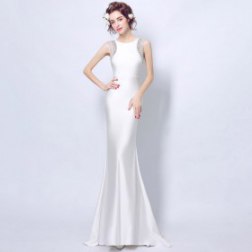 Crystal Beaded White Mermaid Sleeveless Long Evening Gowns