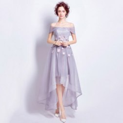 Grey Front Short Back Long Boat Neck Cocktail Dress