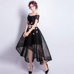Black Front Short Back Long Boat Neck Cocktail Dress