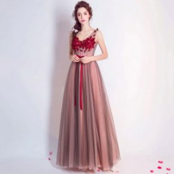 Lace Flower Sexy V-neck Floor-length Backless Prom Party Gowns