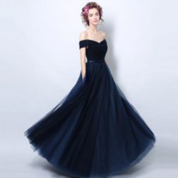 Blue Lace Boat Neck A-Line Junoesque Prom Dress