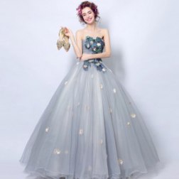 Sexy Grey Strapless Flower Princess Prom Dress