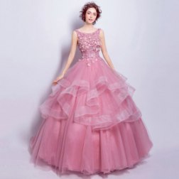 New Princess Rose Pink Flowers Lace Evening Bress