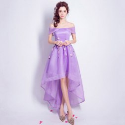 Purple Front Short Back Long Boat Neck Cocktail Dress