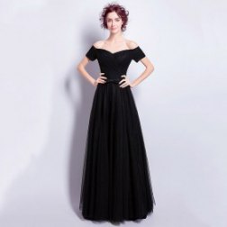 New Black Boat Neck Women Evening Dresses