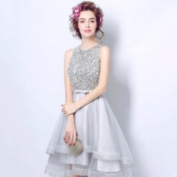 Light Gray A Line Sequin Beading See Through Back Sexy Elegant Cocktail Dress