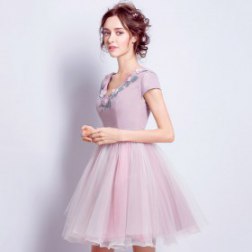 Beautiful Flower V-Neck Short Sleeve Homecoming Dress