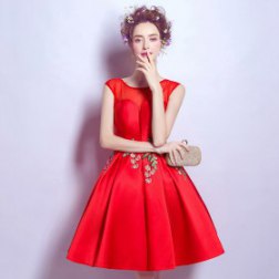 Fashion Beautiful Red Embroidery Flower Homecoming Dress