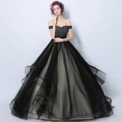 Black Tail Train Long Sexy Sweetheart Luxury Prom Dress