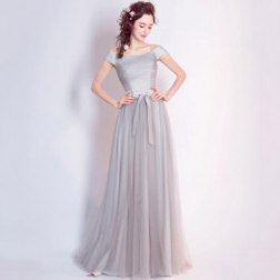 Grey Off-the-shoulder Sexy Long Evening Dress