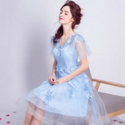 New Style Light Blue Flowers Peals Homecoming Dress