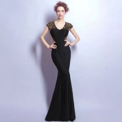 Black Sequined Beading Sexy See Through Floor-Length Mermaid Evening Dresses
