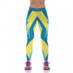 Yellow and blue printing fitness pants