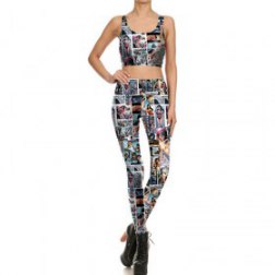 Womens Crop Tank Printed High Waist Pant And Top