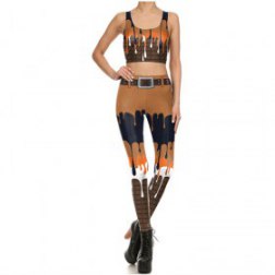 Chocolate Printed Stretch Tight Pants And Top