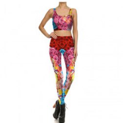 Rose Flower elasticity Legging And Top