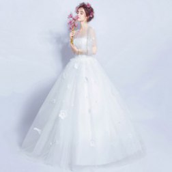 Short Sleeve Simple White Flower Ball Gown