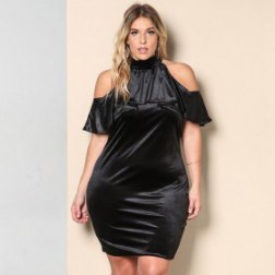 Cold Shoulder Cut Out Halter Ruffle Plus Size Dress