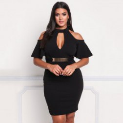 Plus Size Cold Shoulder Cut Out Bodycon Dress