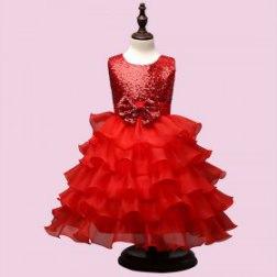 Girl Sleeveless Mosaic Sequins Multilayer Dress