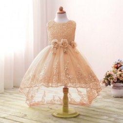 Lace Flower Bow Ball Gown Sequins Cut Girls Dress