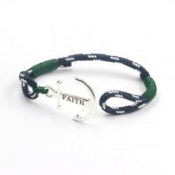 Faith Silver & Green Anchor Bracelet