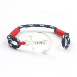 Love Silver & Red Anchor Bracelet