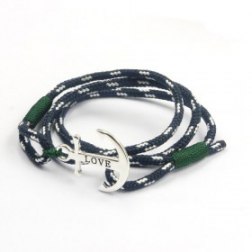 Love Triple Wrap Green Detailed Anchor Bracelet