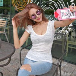 Womens Casual Slim Round Collar Short Sleeve Tee Shirt