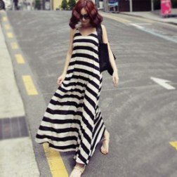 Women's Striped Strappy Backless Sexy Summer Dress