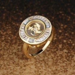 Round Cut Windmill Gold Plated Halo Ring