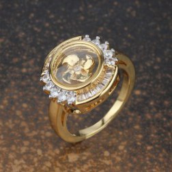 Gold Plated Halo Round Cut Windmill Ring