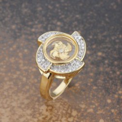 Gold Plated Crystals Round Windmill Ring