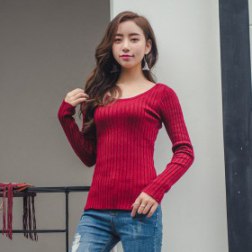 Women's Round Neck Long-Sleeved Slim Pullover Sweaters