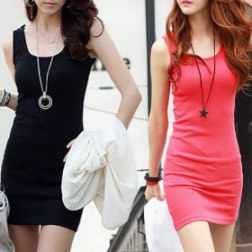 Women's Round Neck Sleeveless Vest Bodycon Dress