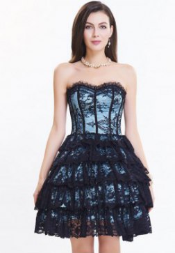 Women's Lace Corset Dress Strapless Sexy Bustier Dress