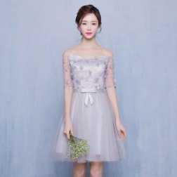 Women's Off the Shoulders Lace Sleeves Short Evening Gown Cocktail Dress