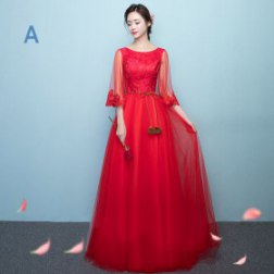 New Red Lace Long Evening Dress