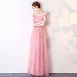 Women's Pink Sexy Jacquard Off The Shoulder Lace Long Evening Dress