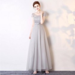 Women's Sexy Short sleeves Elegant Lace Long Evening Dress