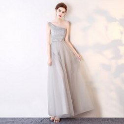 Sexy One Shoulder Elegant Lace Long Evening Gowns