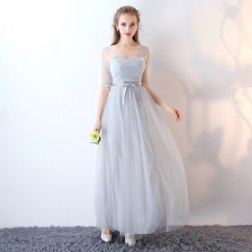 Sexy V-Neck Half Sleeve Elegant Lace Long Evening Gowns